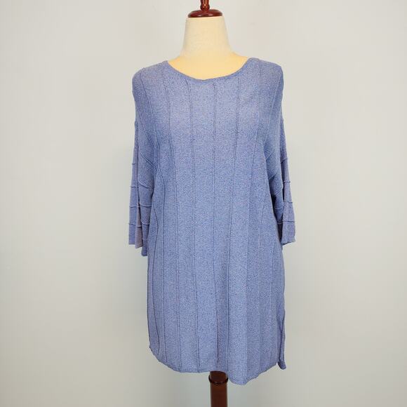 Kerisma Oversized Knit Tunic Top Size S/M Blue Stretchy Round Neck 1/2 Sleeve - Picture 1 of 8